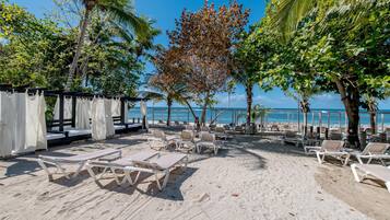 Private beach, sun loungers, beach towels, scuba diving