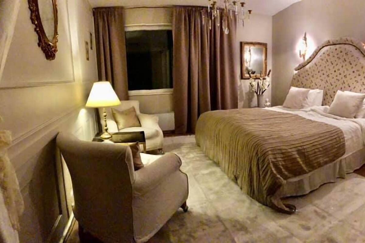 individually decorated, blackout curtains, iron/ironing board