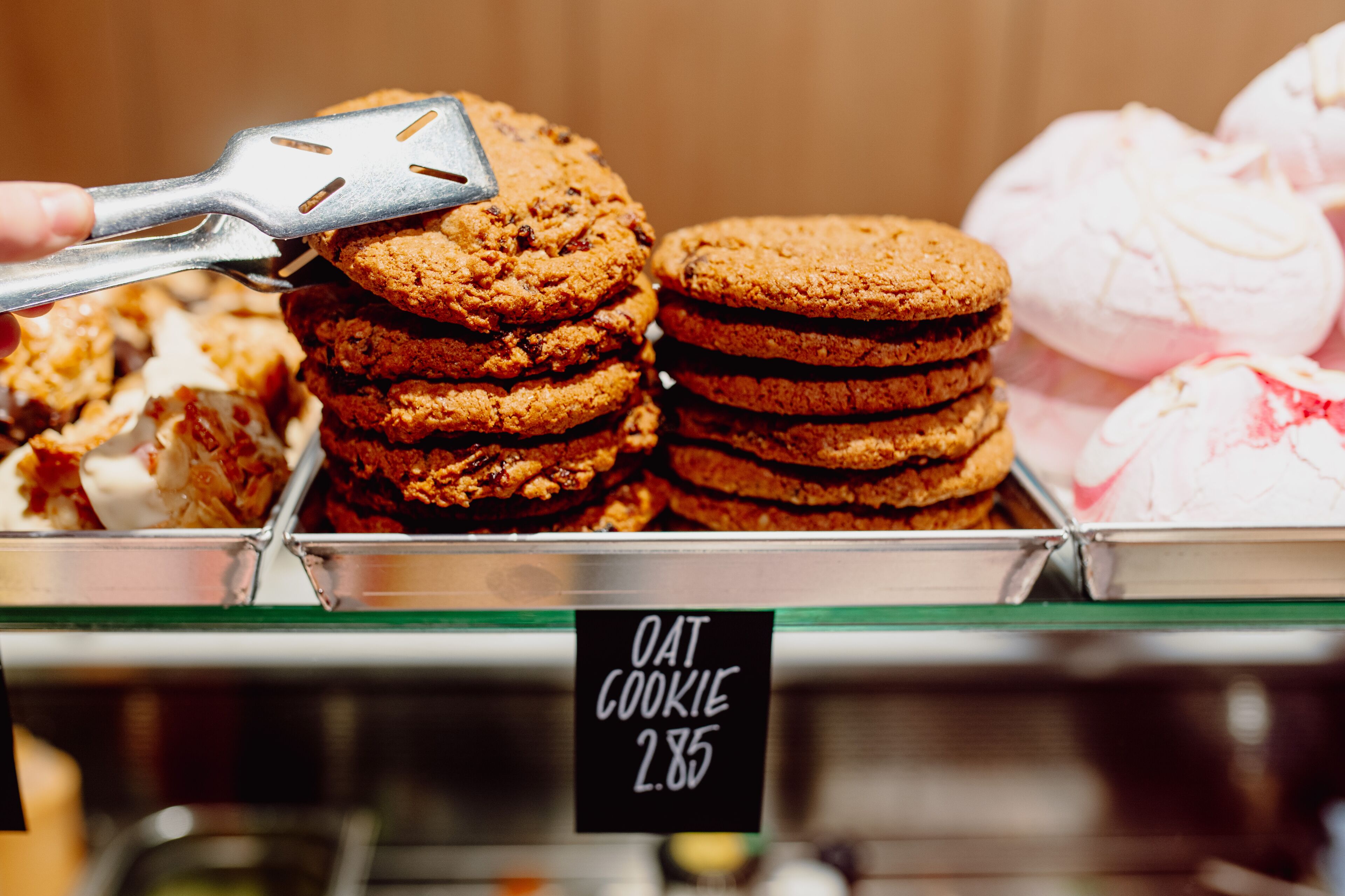 A stack of oatmeal cookies priced at $2.85.