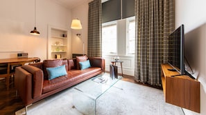 Lord Lyons Chambers, luxury one bedroom | Living area | 45-inch flat-screen TV with digital channels, LED TV, iPod dock