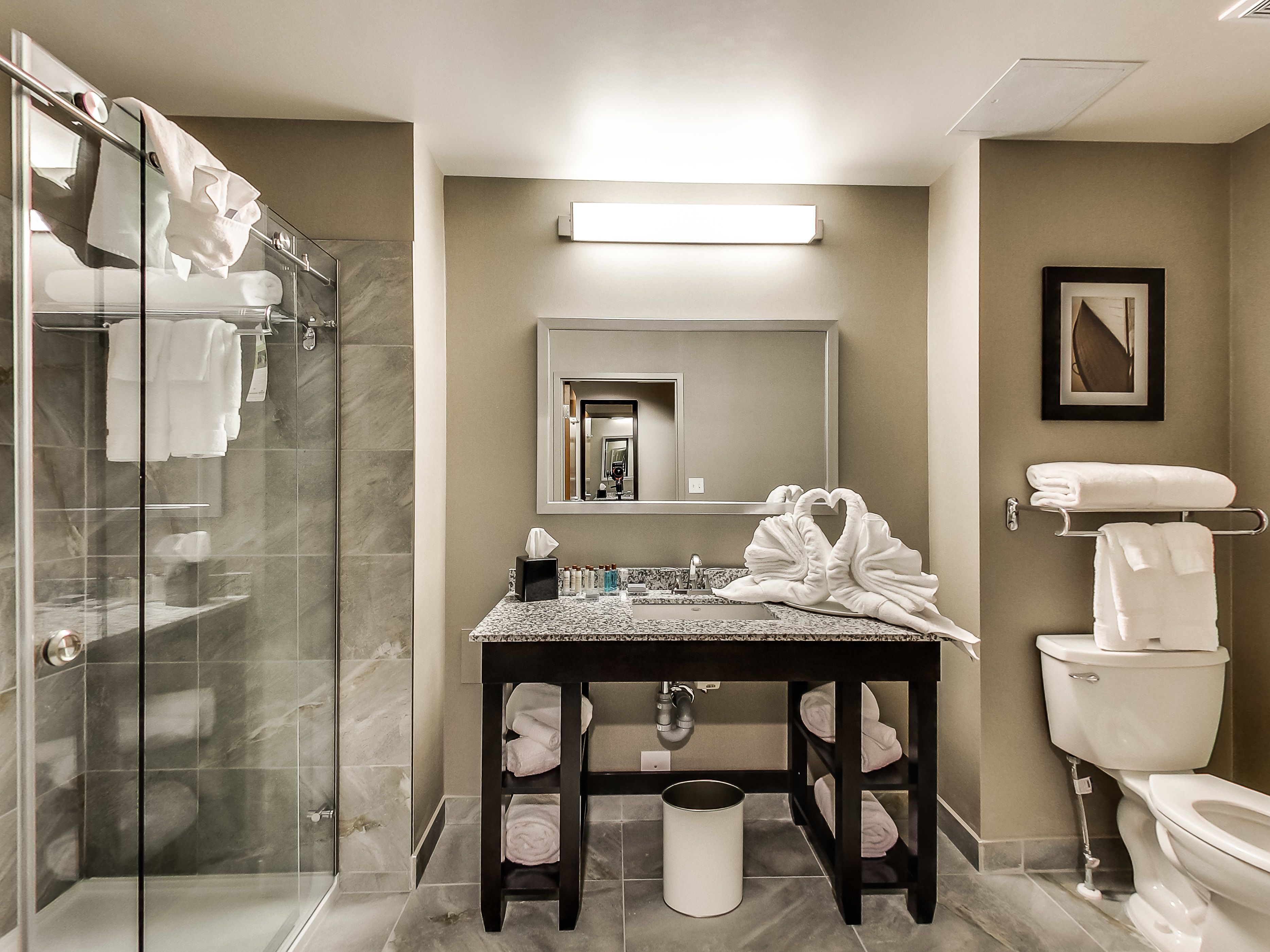 free toiletries, hair dryer, towels