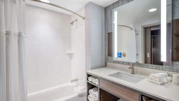 Room, 2 Queen Beds, Non Smoking (Drinks/ Snacks) | Bathroom | Combined shower/tub, free toiletries, hair dryer, towels