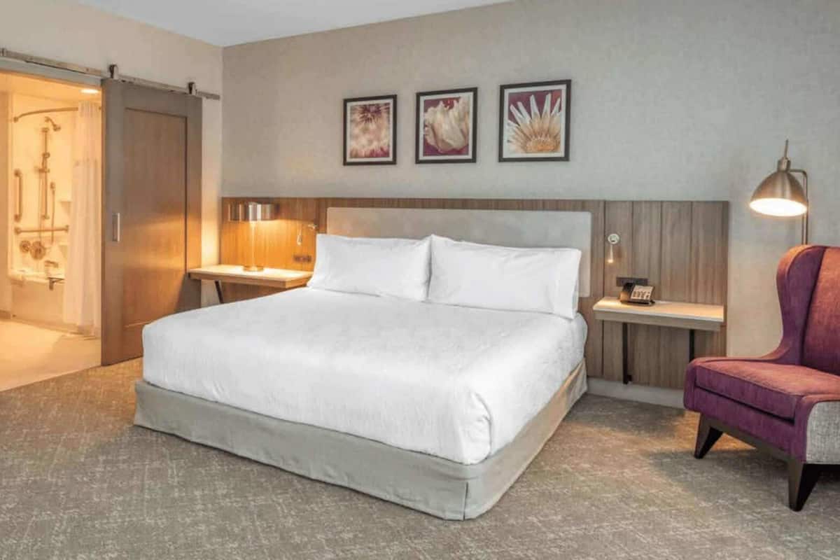 Desk, laptop workspace, blackout drapes, free WiFi