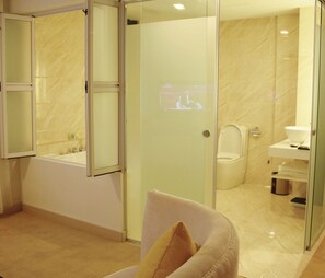 Free toiletries, hair dryer, bidet, towels