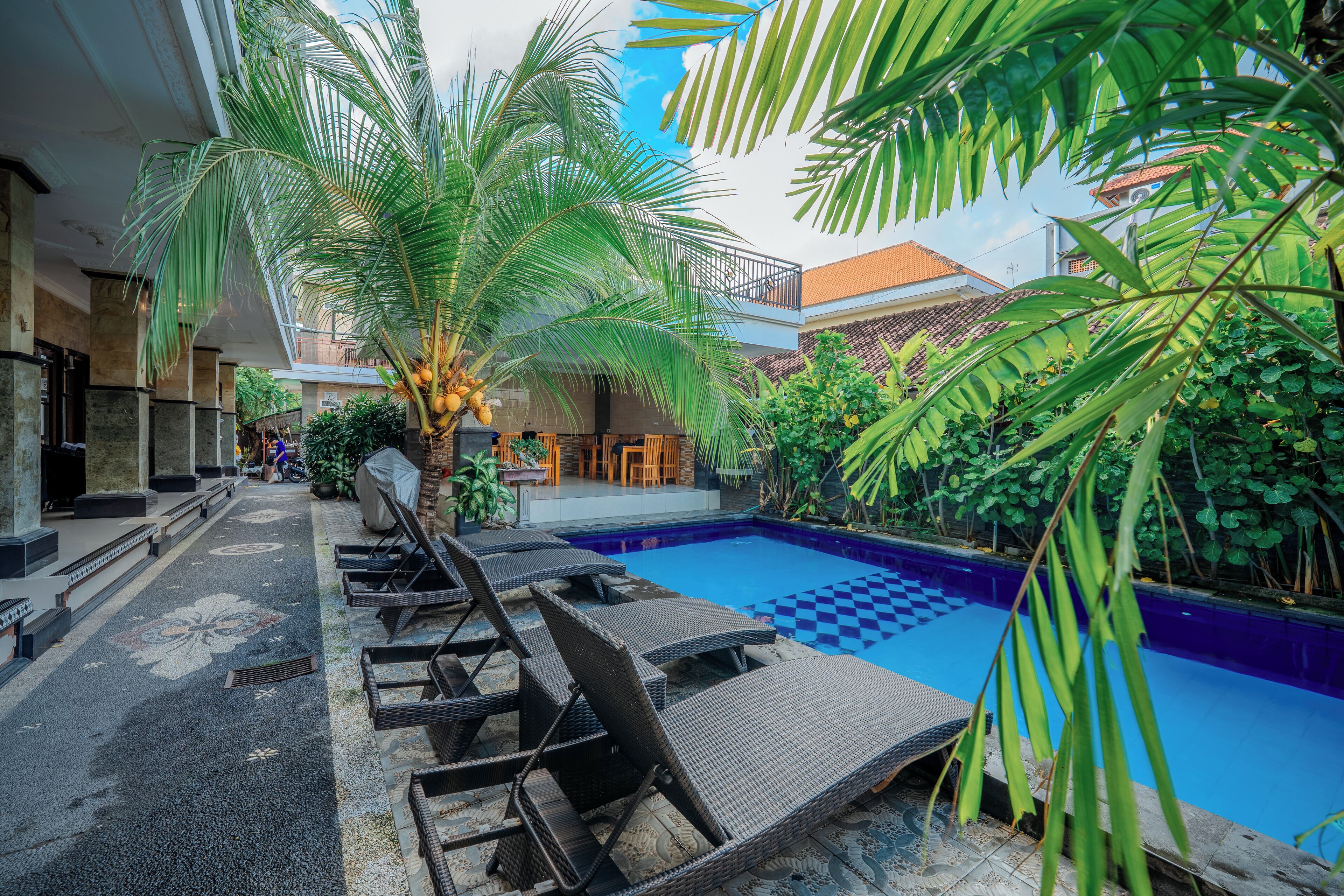 Outdoor pool, sun loungers