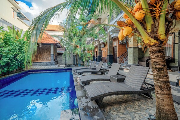 Outdoor pool, pool loungers