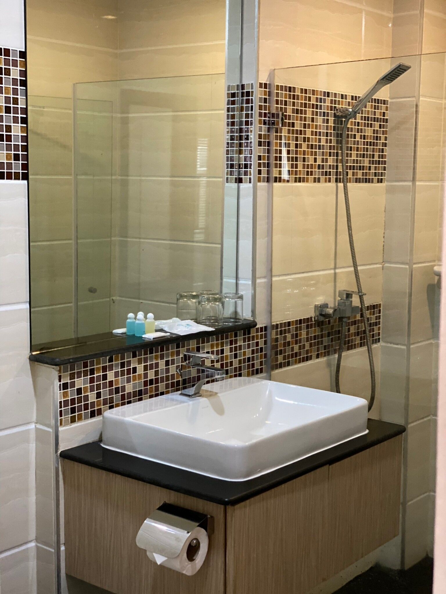 shower, rainfall showerhead, free toiletries, bidet