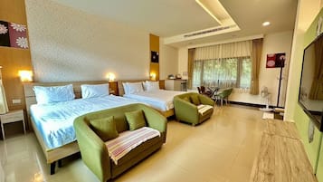 Senior Quadruple Room | Down comforters, individually decorated, blackout drapes, free WiFi