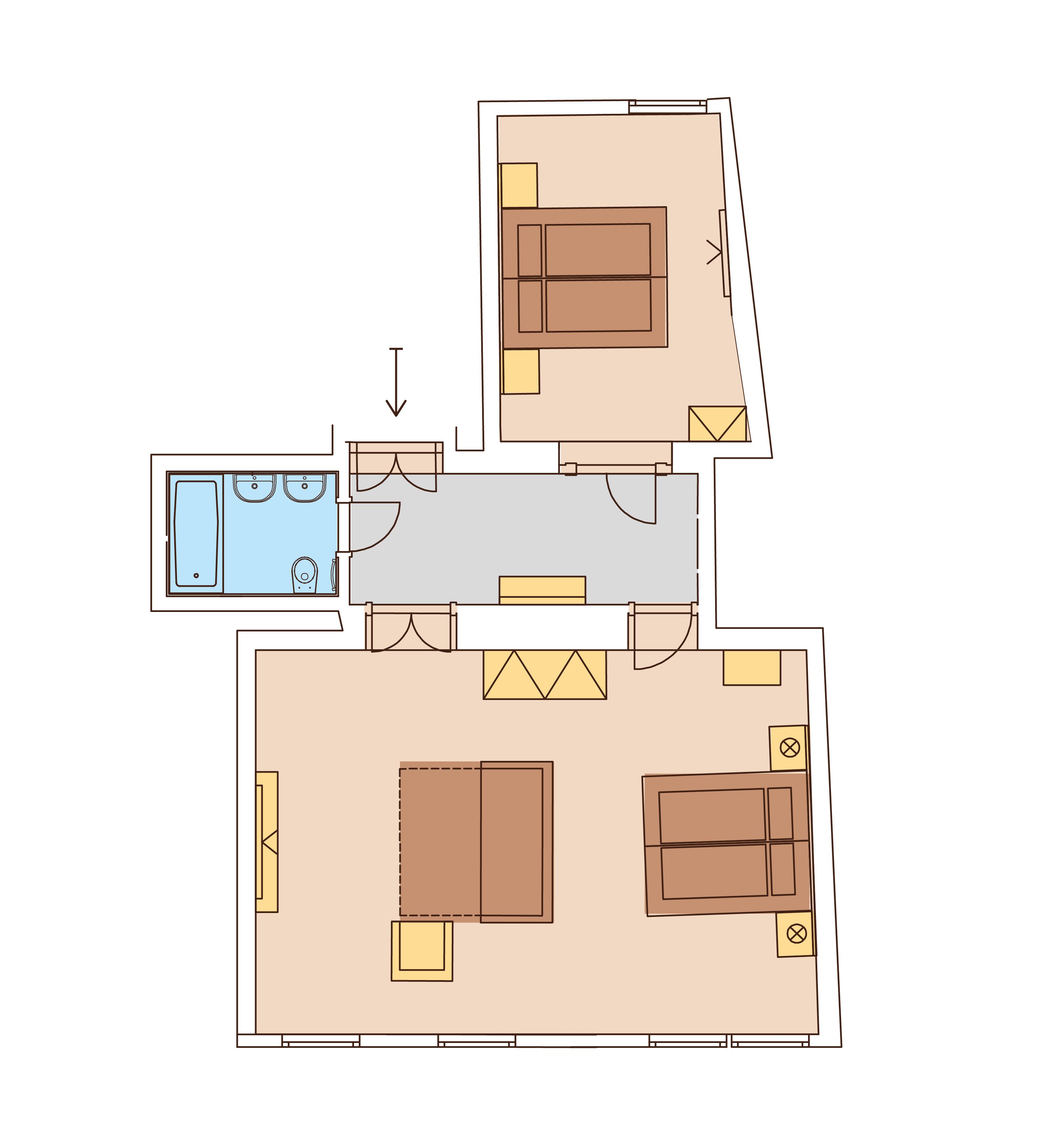 2 bedrooms suite (85 m2) | floor plan