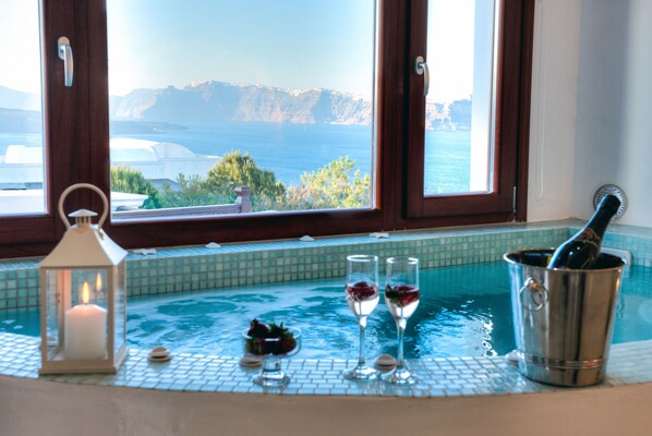 Honeymoon Suite (with Indoor Hot Tub and Caldera View) | View from room - William's Houses (Santorini)