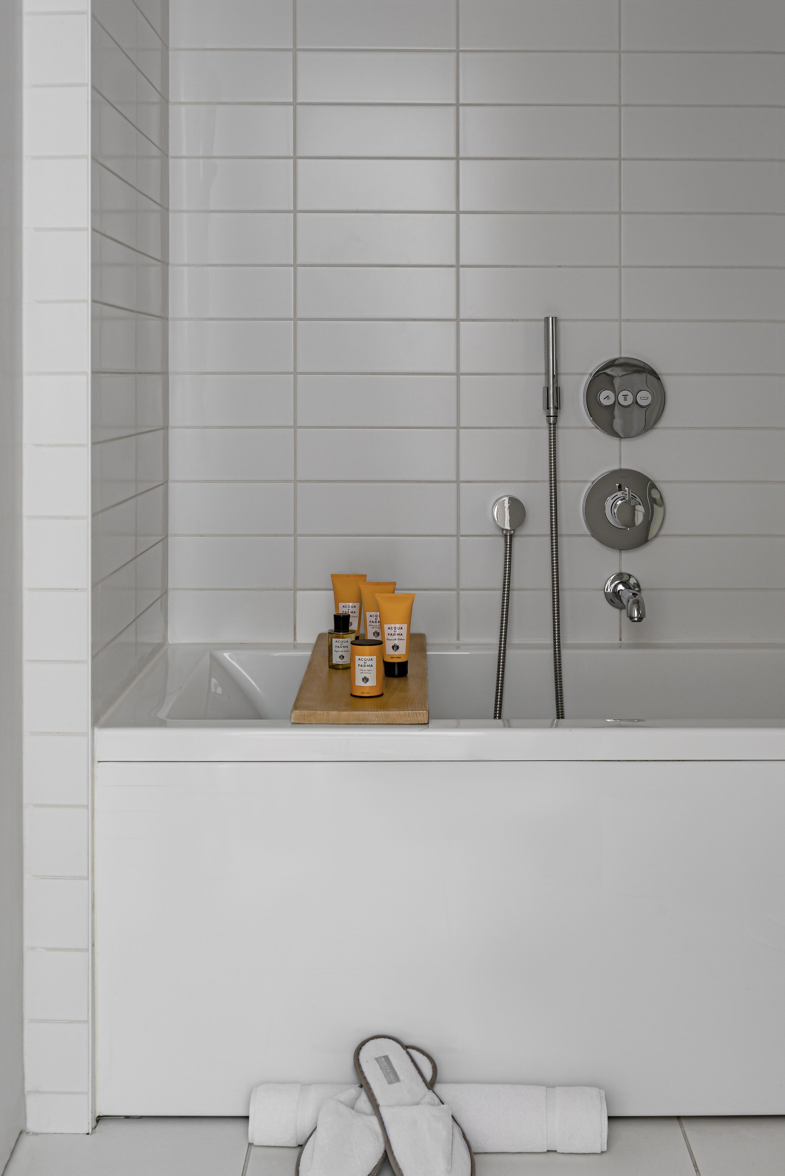 hair dryer, slippers, towels