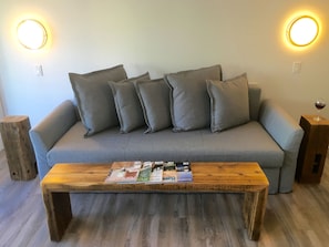 Sunset Studio, 1 Queen Bed and Futon | Living area | TV - Inn on the Blues (York Beach)