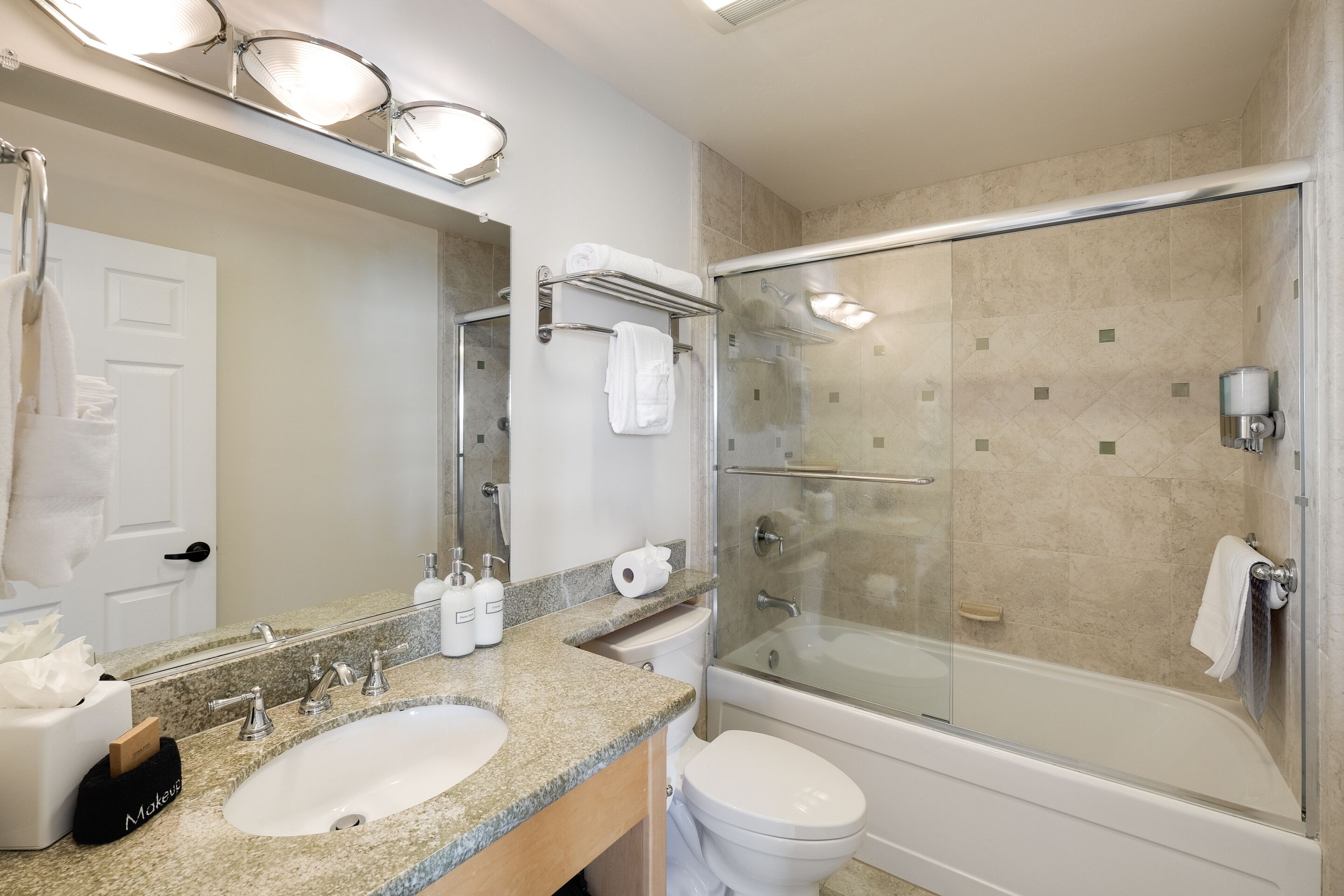 hair dryer, bathrobes, towels, soap