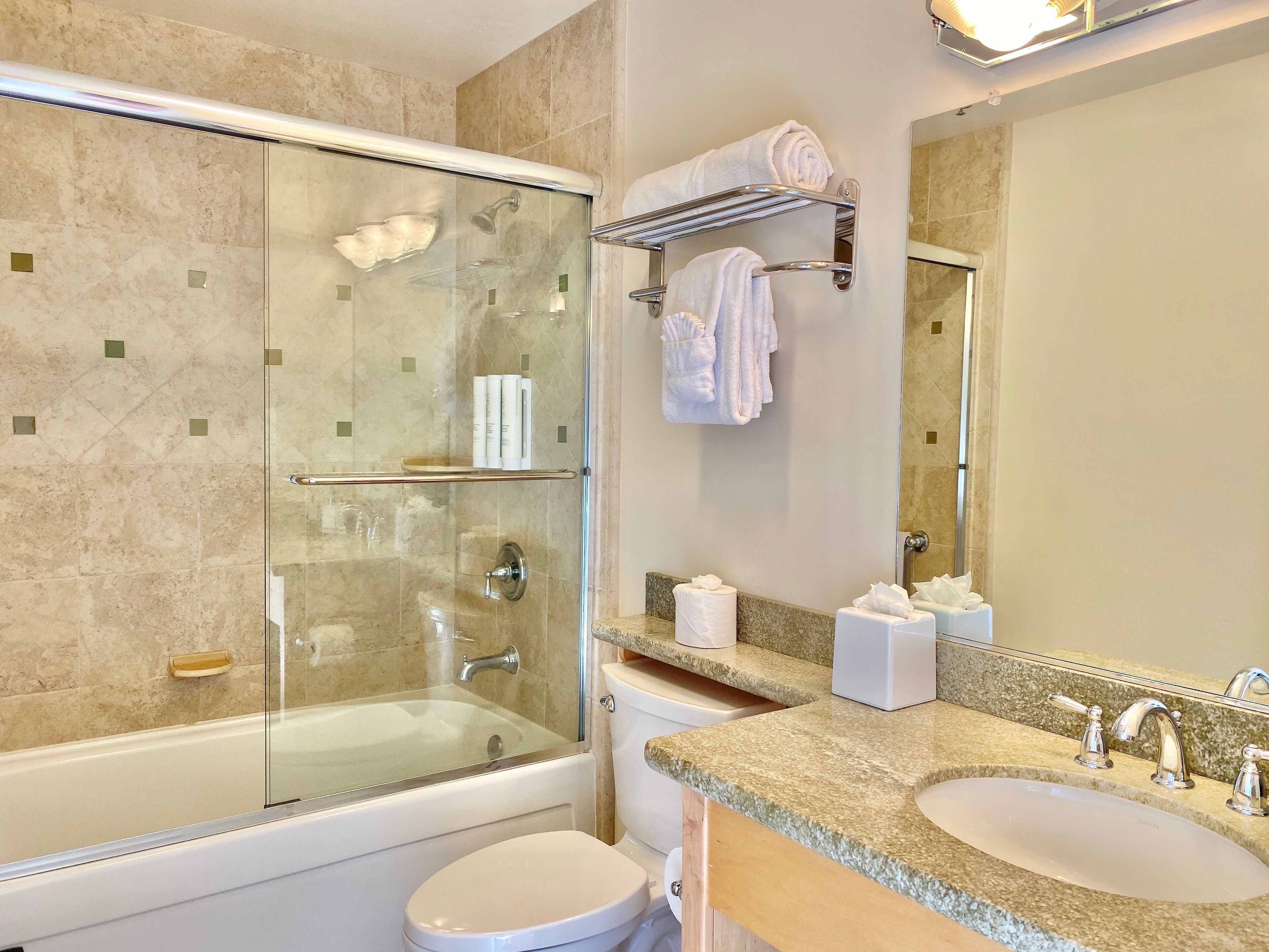 hair dryer, bathrobes, towels, soap