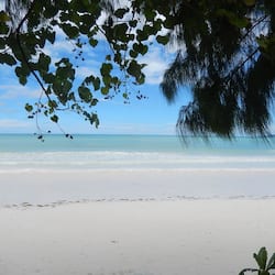 On the beach, white sand, kayaking