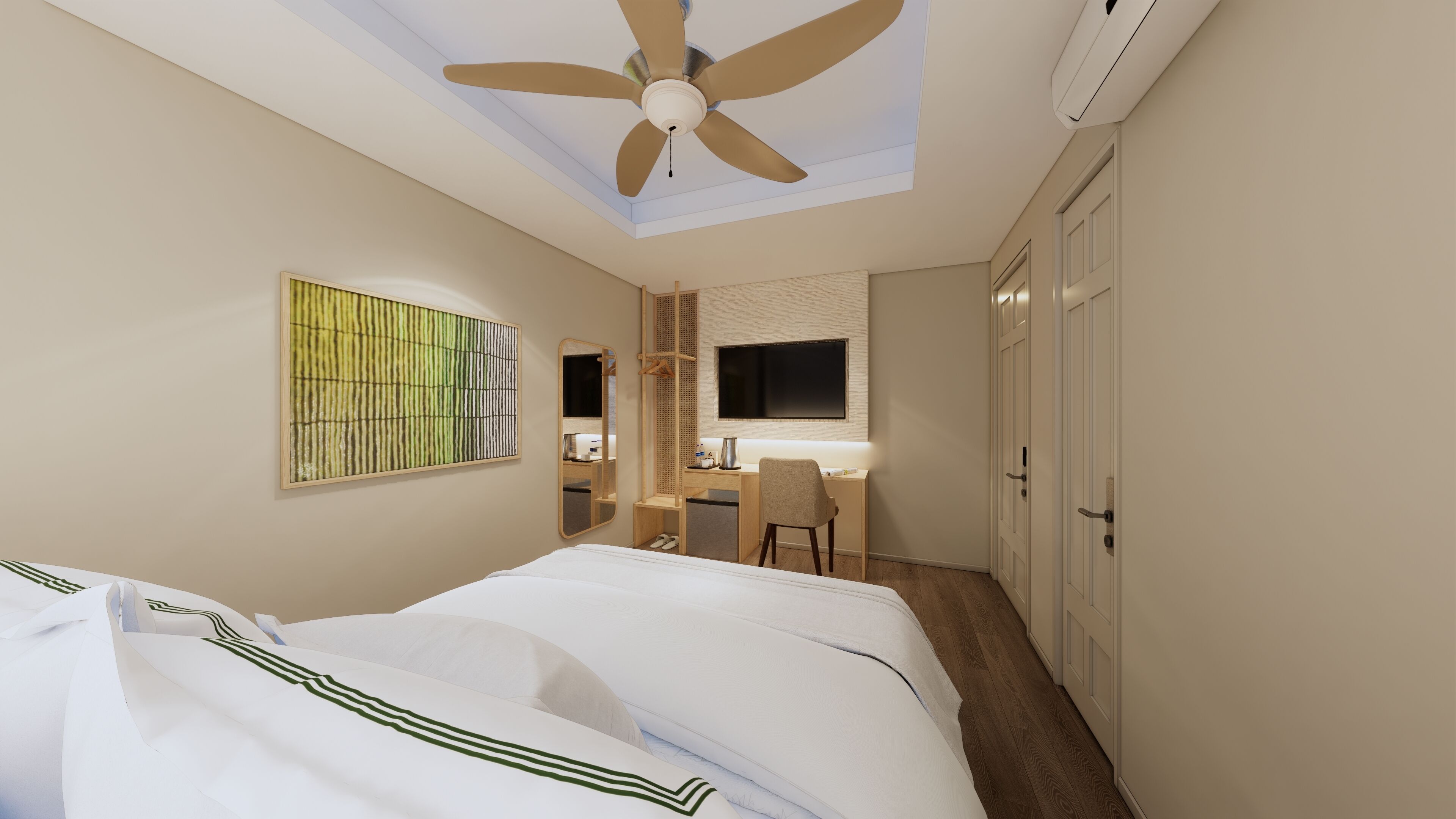 スーペリア ダブルルーム 窓なし | 高級寝具、デスク、WiFi (無料)、ベッドシーツ