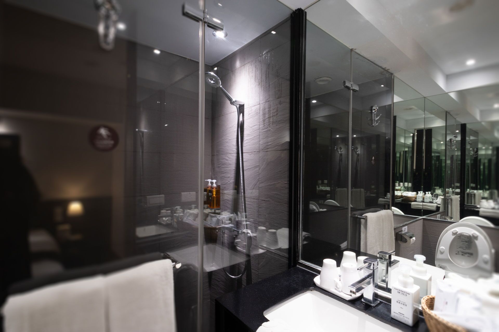 standard double room, no windows | bathroom | shower, hair dryer, slippers, towels