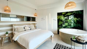 Escape Suite, Indoor Hot Tub, Sea View | Premium bedding, down comforters, pillowtop beds, in-room safe