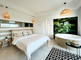 Escape Suite, Indoor Hot Tub, Sea View | Premium bedding, down comforters, pillowtop beds, in-room safe