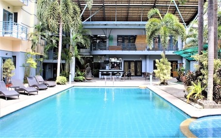 Outdoor pool, open 6:00 AM to 8:00 PM, pool umbrellas, sun loungers