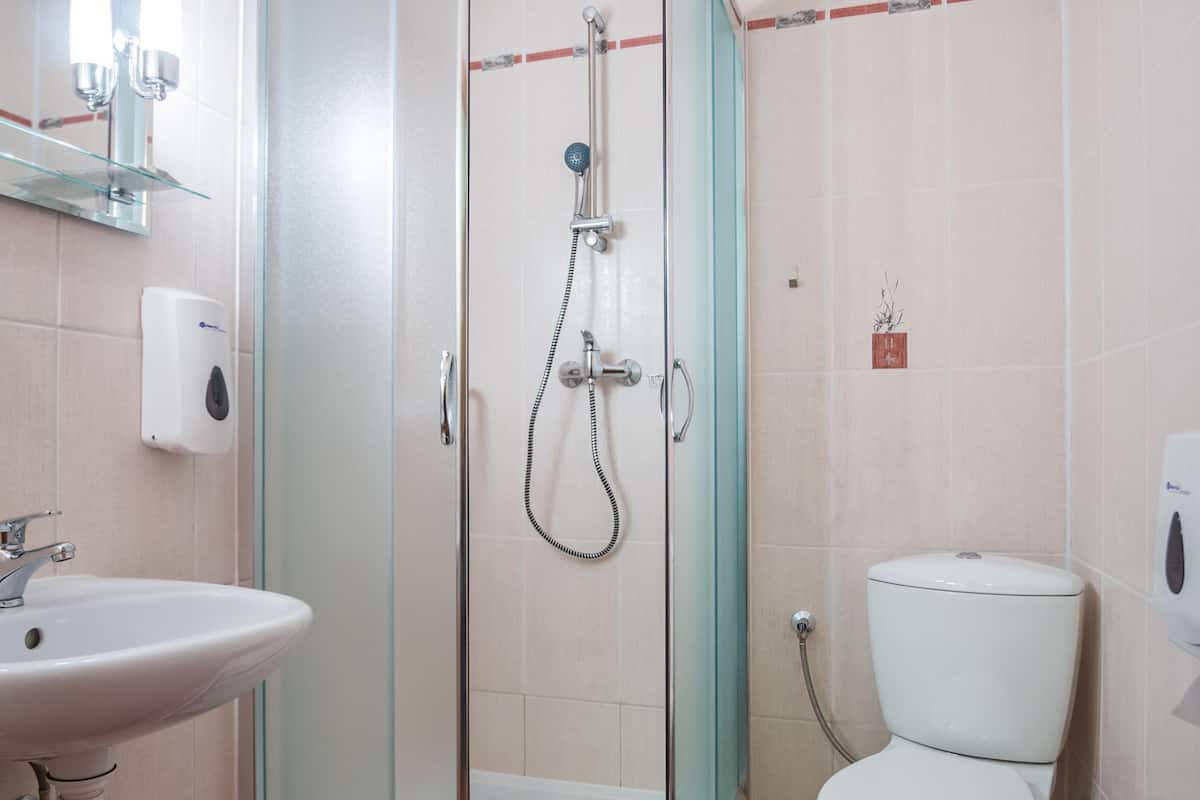 standard single room | bathroom | shower, free toiletries, towels