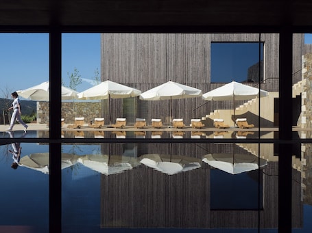 Indoor pool, outdoor pool, sun loungers