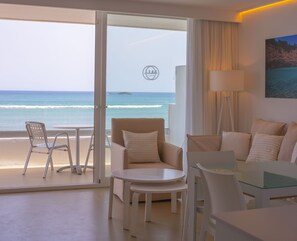 Superior Apartment, 1 Bedroom, Sea View | Living area | 25-inch flat-screen TV with satellite channels, TV - Apartamentos Llobet Ibiza (Ibiza Town)