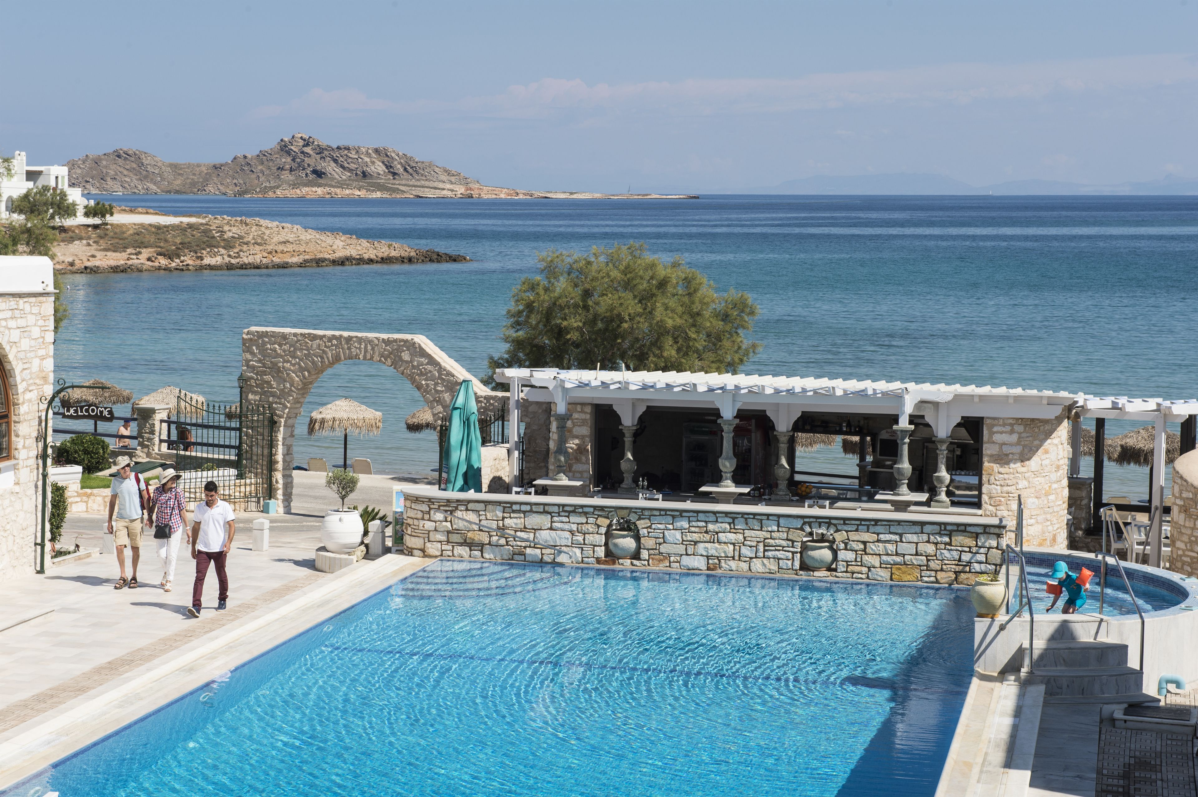 Outdoor pool, pool umbrellas, pool loungers