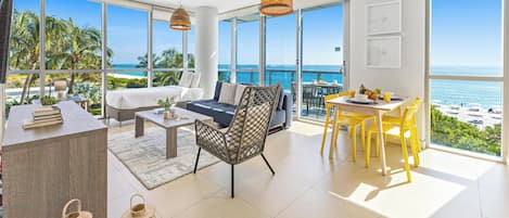 Superior Apartment, 1 Bedroom, Balcony, Oceanfront | Living area | 50-inch Smart TV with digital channels, streaming services