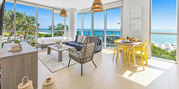 Superior Apartment, 1 Bedroom, Balcony, Oceanfront | Living area | 50-inch Smart TV with digital channels, streaming services - Dharma Home Suites Miami at Monte Carlo (Miami Beach)
