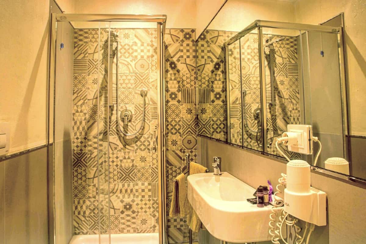 shower, free toiletries, hair dryer, slippers