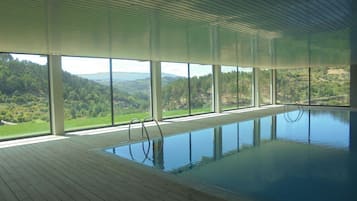 Indoor pool, outdoor pool, pool loungers