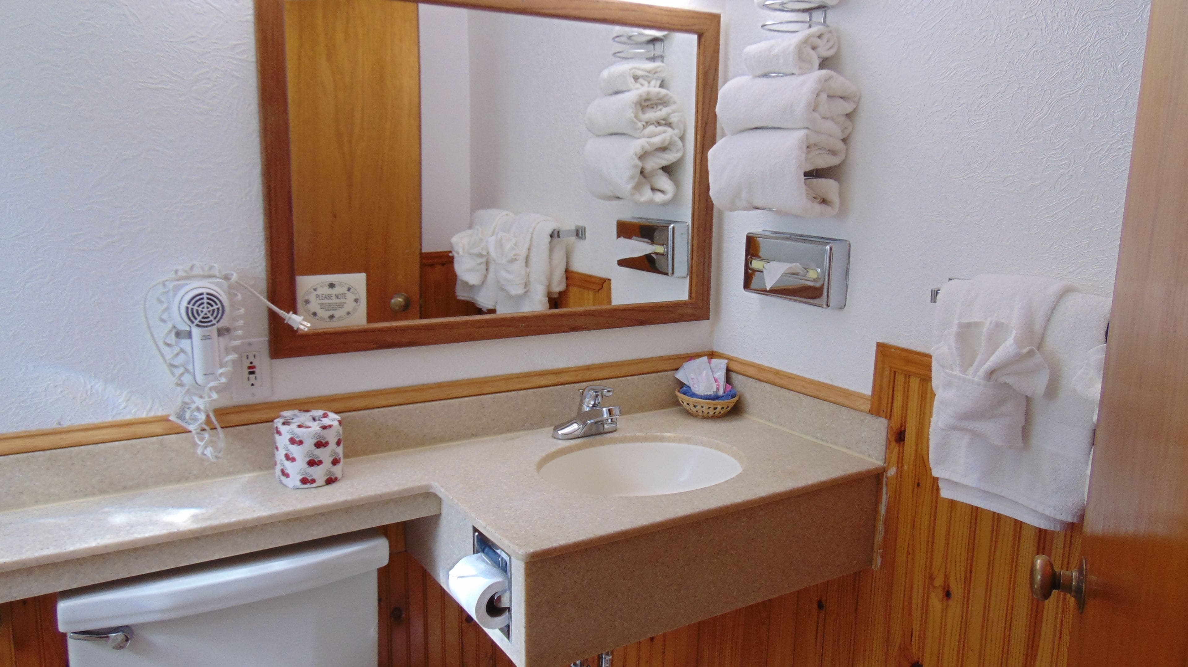 A bathroom with a sink, mirror, towel rack, and a toilet.