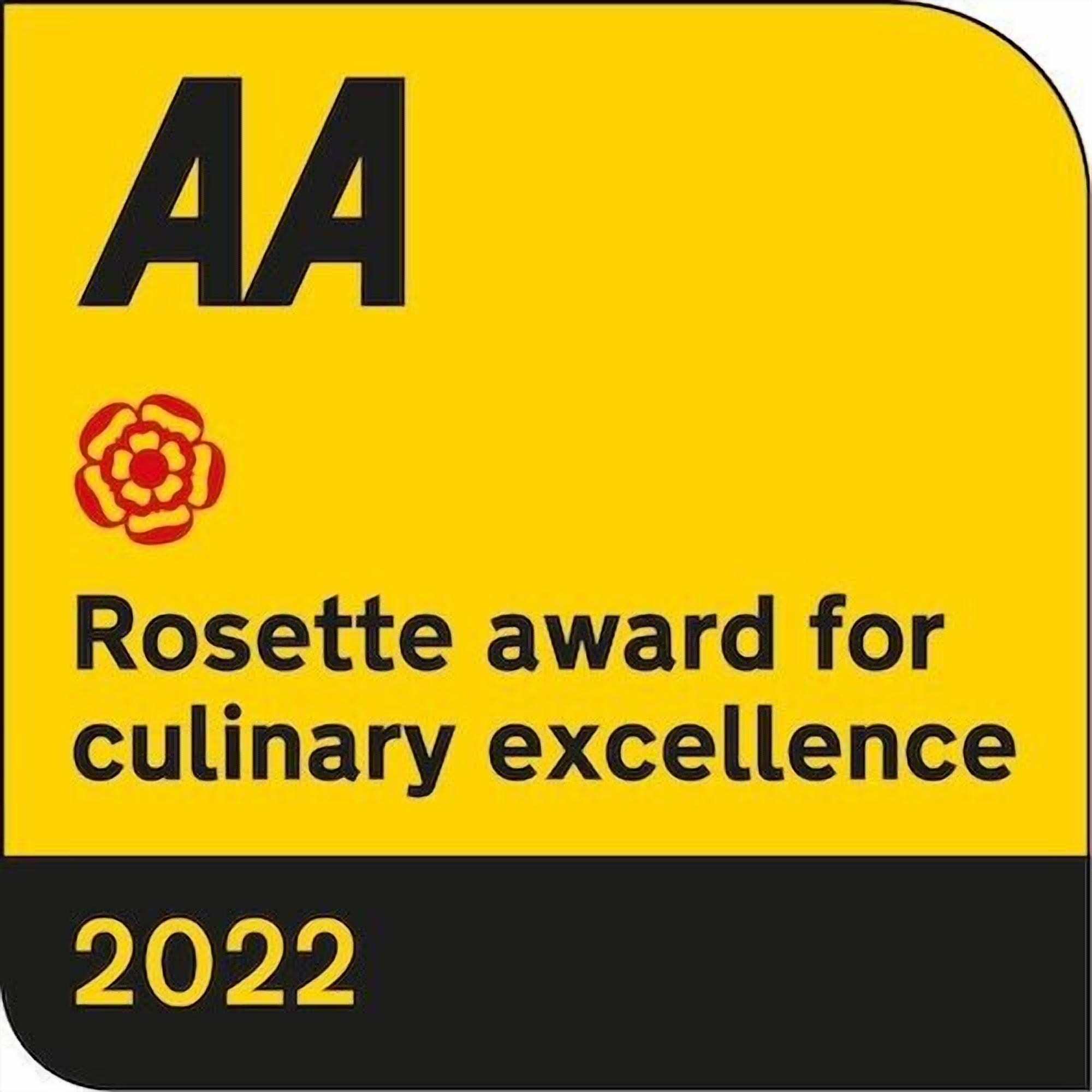 A certificate for the Rosette award for culinary excellence in 2022.