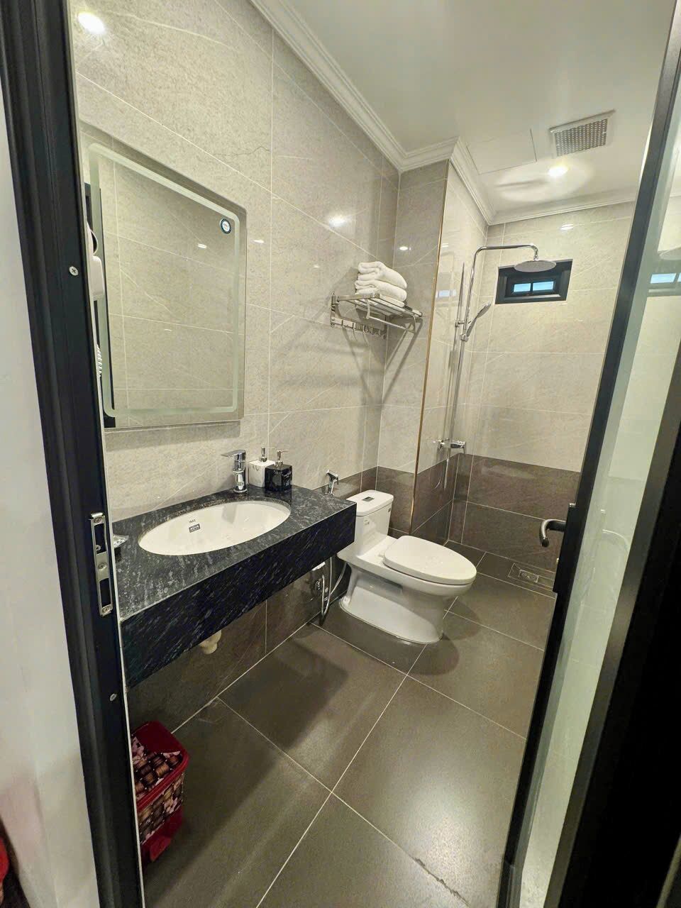 Shower, hydromassage showerhead, designer toiletries, hair dryer