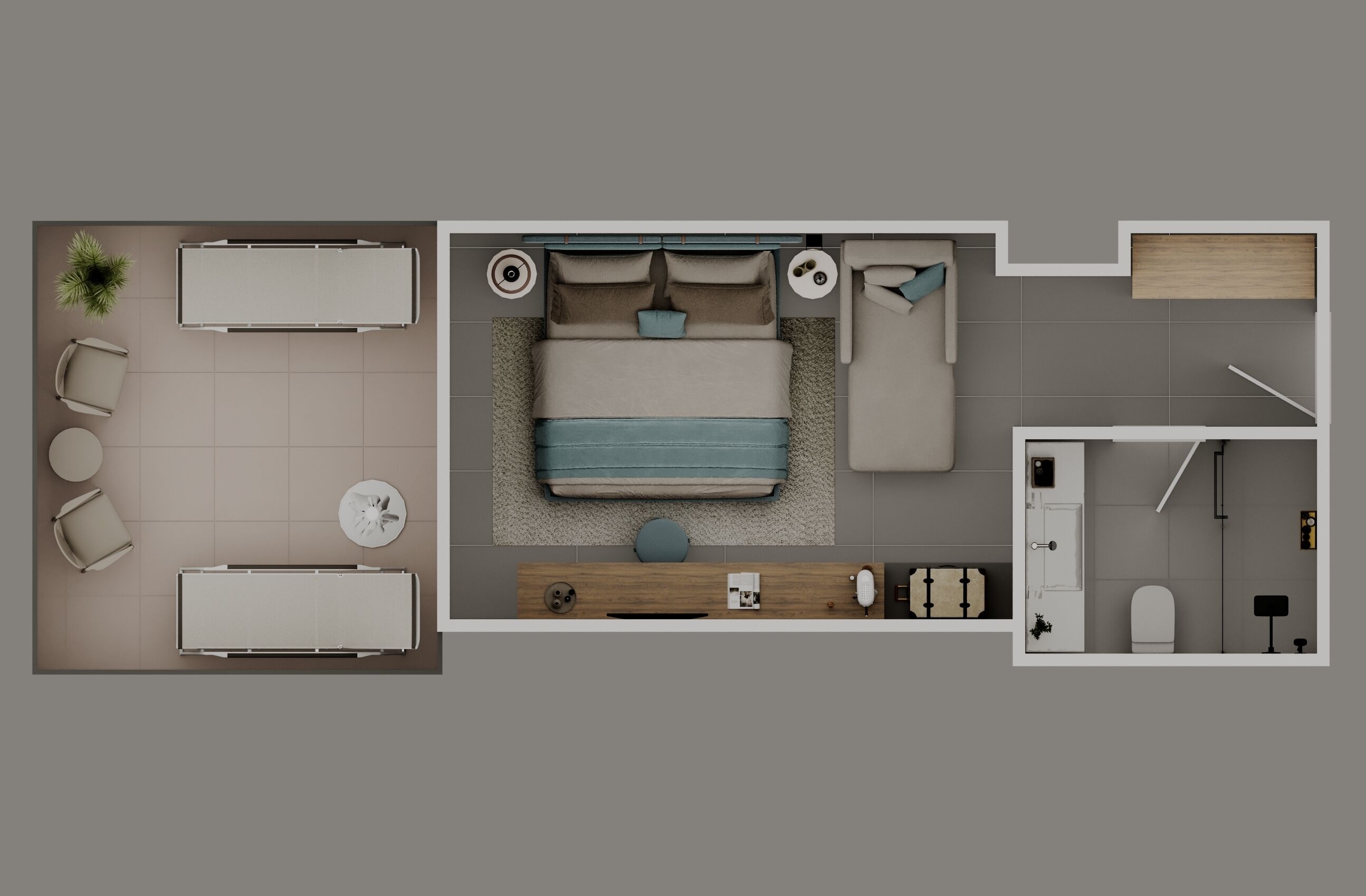 标准房, 1 间卧室, 露台 | 迷你吧、客房内保险箱、办公桌、笔记本电脑工作区