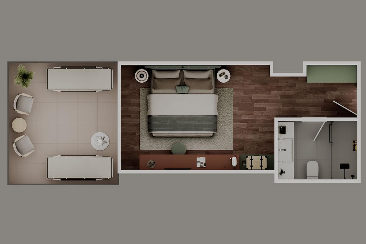 Habitación estándar | Minibar, caja de seguridad en la habitación y escritorio