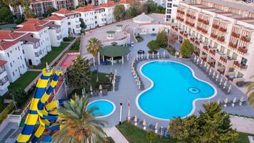 2 outdoor pools, pool umbrellas, sun loungers