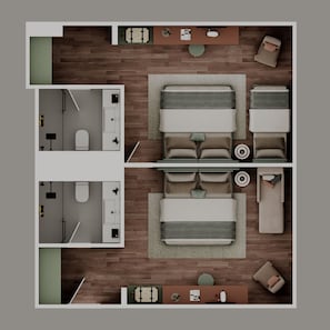 Habitación familiar | Minibar, caja de seguridad en la habitación y escritorio