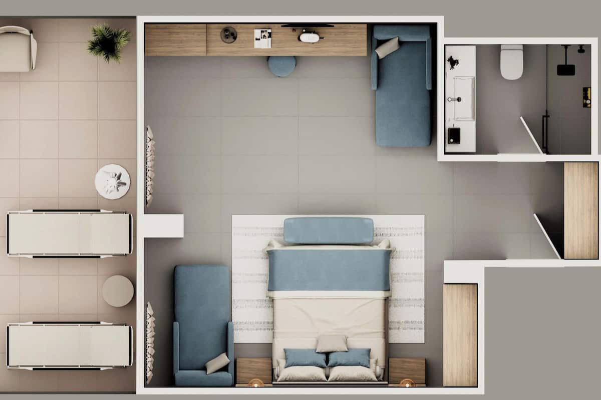 Superior kamer, 1 slaapkamer, balkon | Badkamer | Een douche, een regendouche, milieuvriendelijk toiletgerief