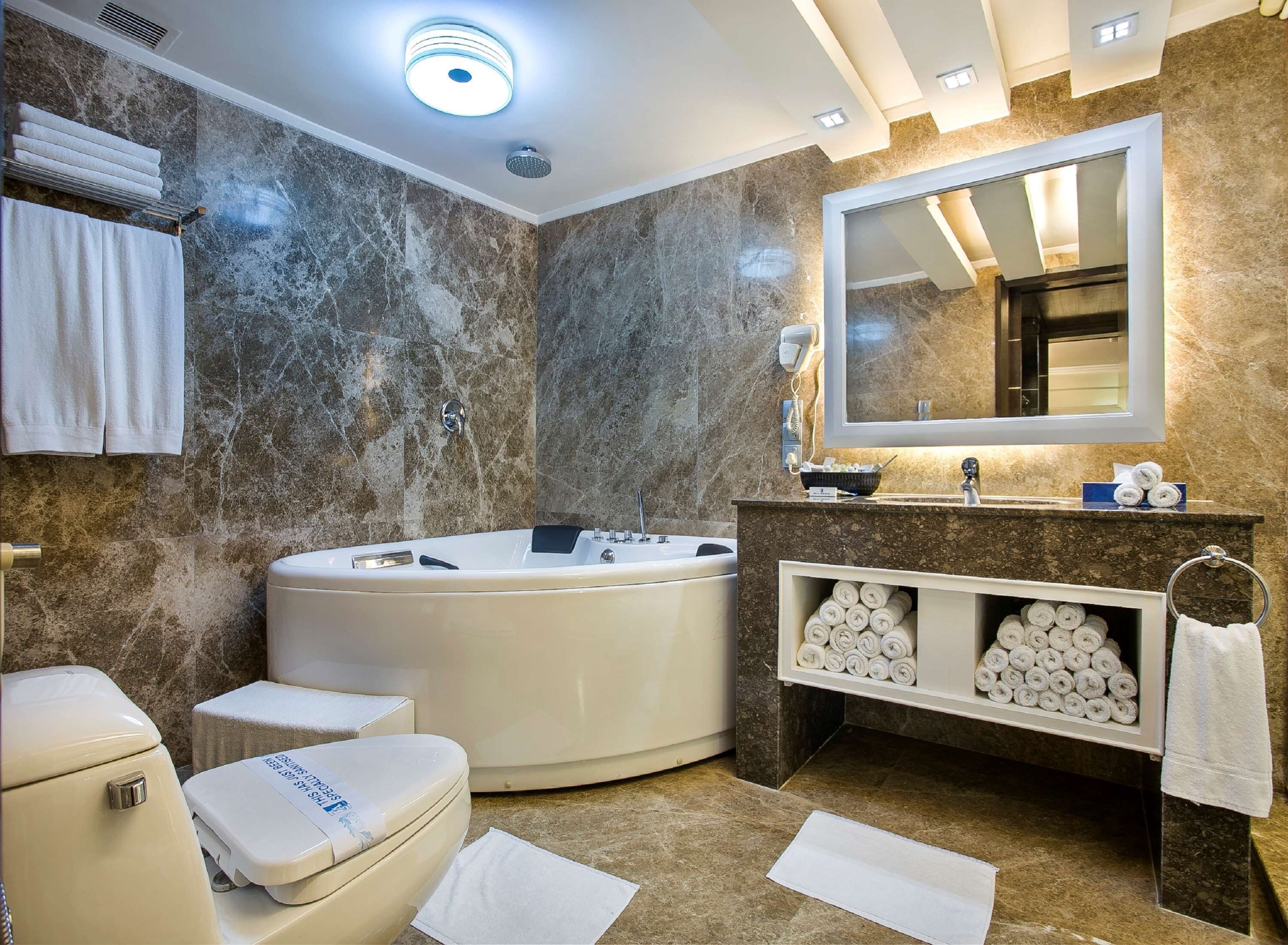 royal room | bathroom | shower, rainfall showerhead, free toiletries, hair dryer