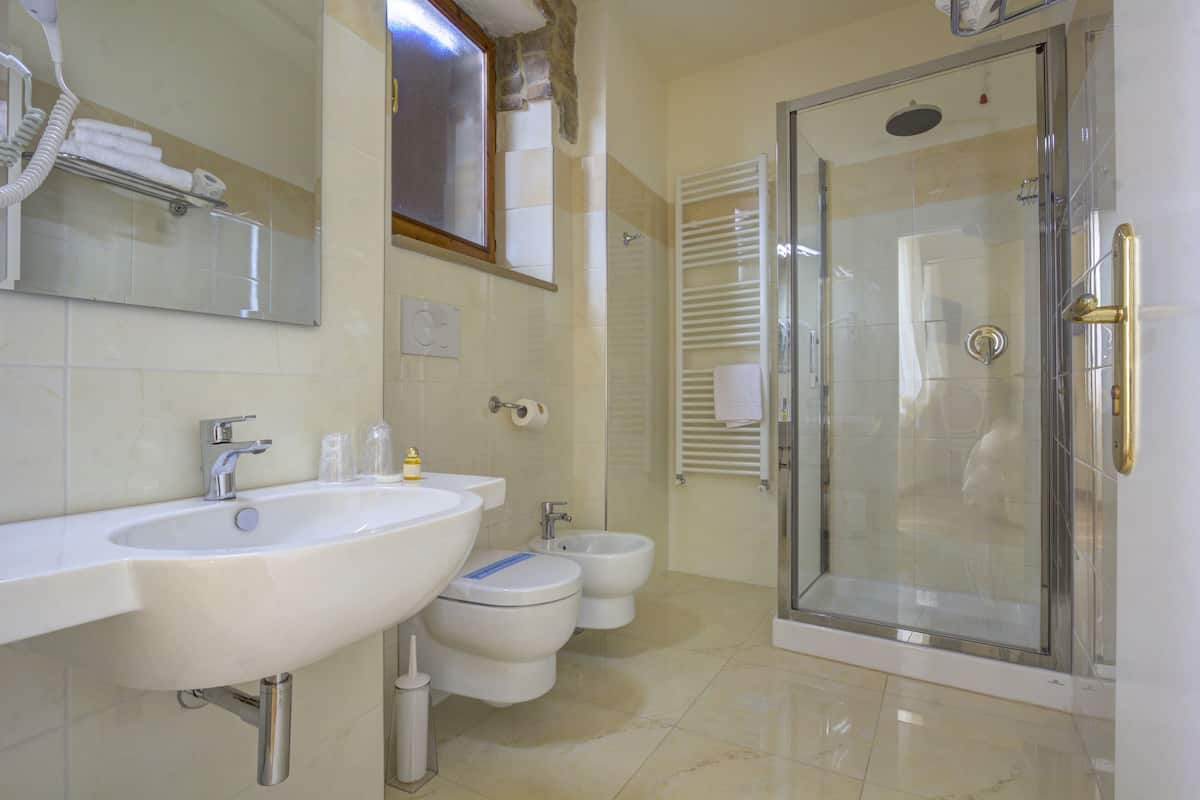basic double room | bathroom | shower, free toiletries, hair dryer, slippers