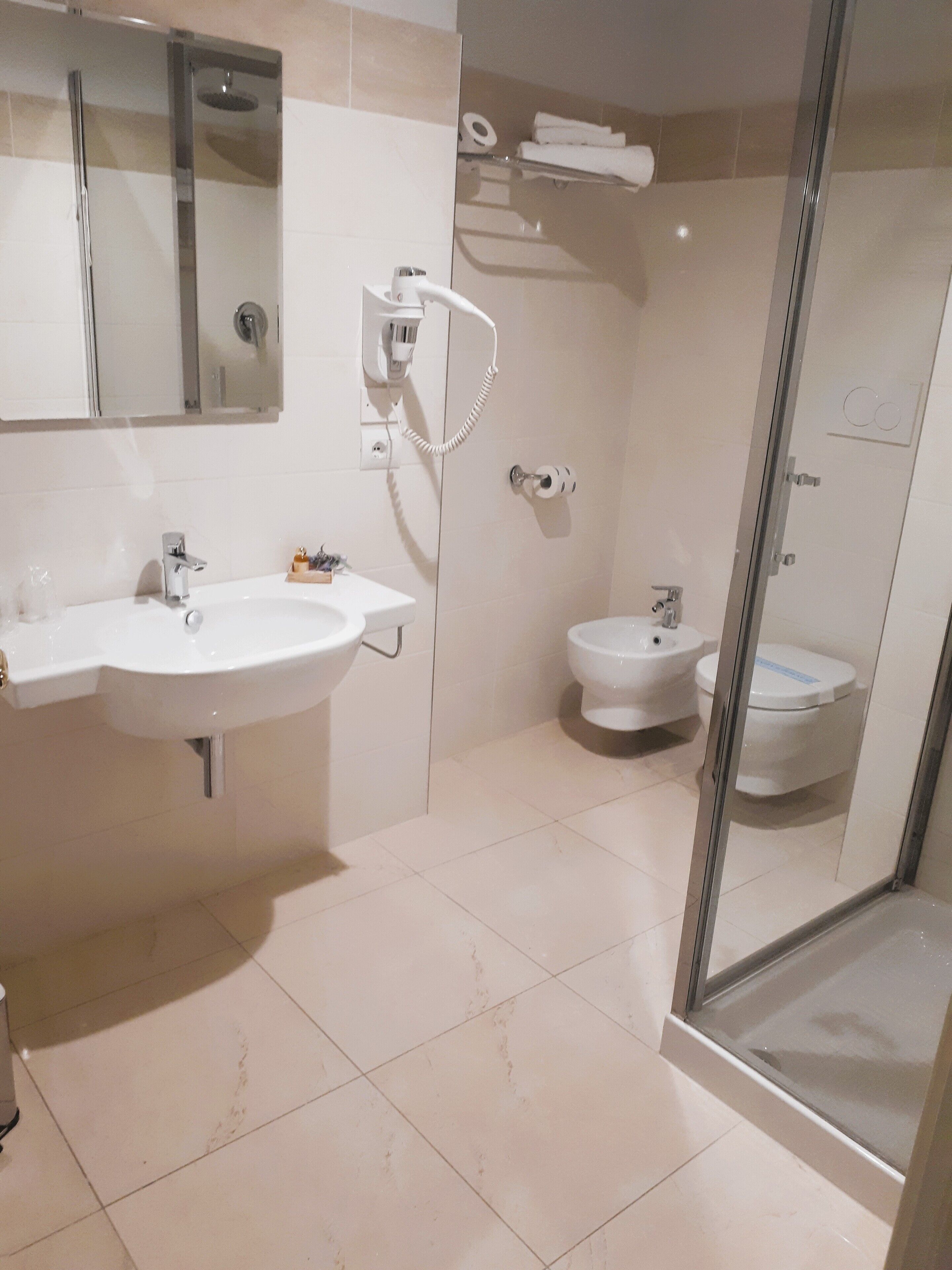 luxury suite | bathroom | shower, free toiletries, hair dryer, slippers