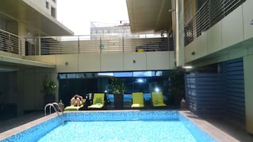 Outdoor pool, pool loungers