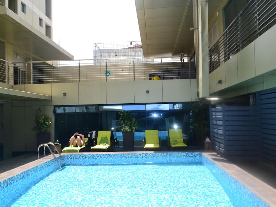 Outdoor pool, sun loungers