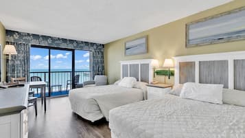 Oceanfront Guest Room with Two Queen Beds, Balcony and Kitchen | Free WiFi, bed sheets