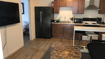 Fridge, microwave, electric kettle