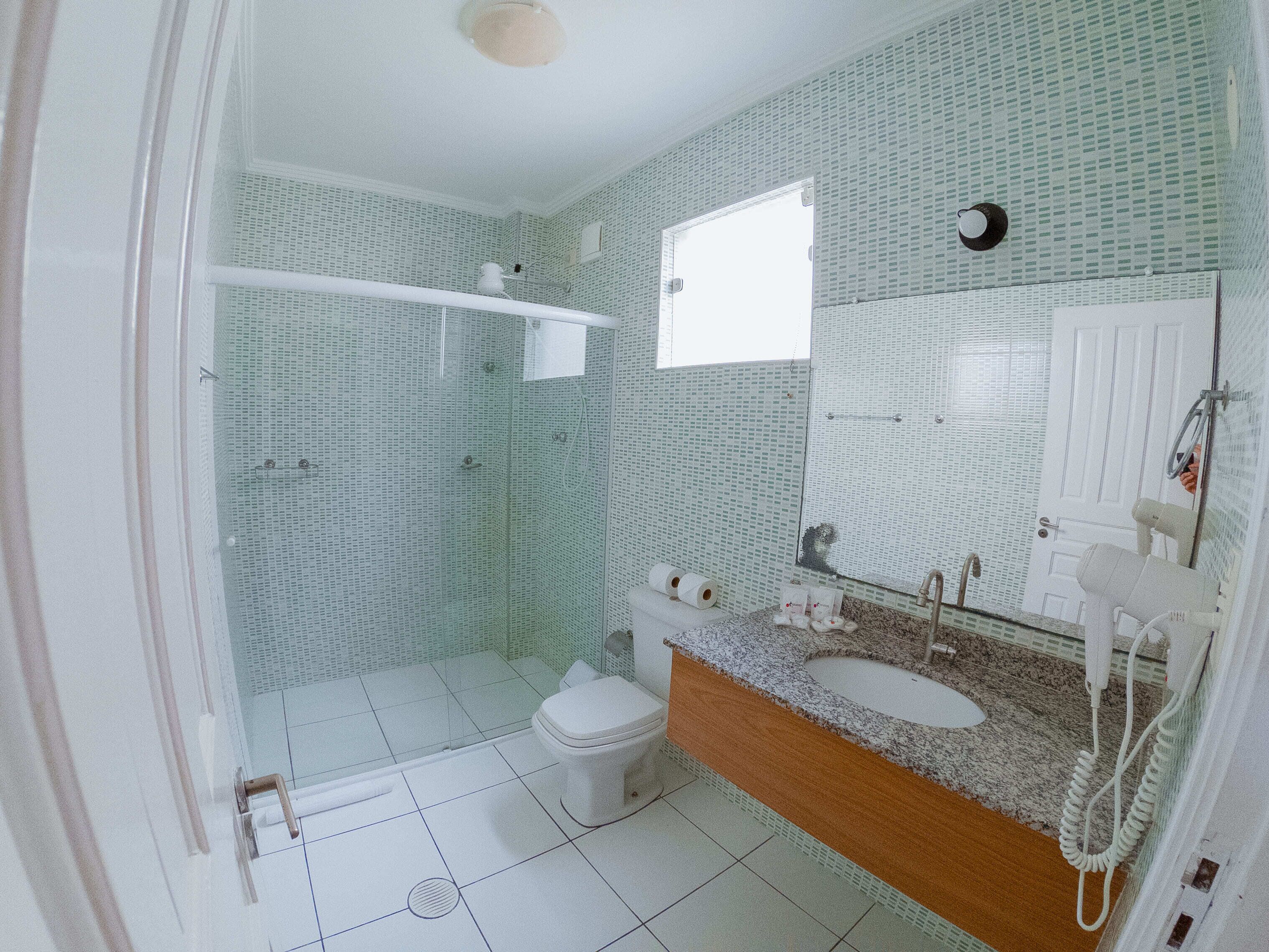 family room | bathroom | shower, free toiletries, hair dryer, towels