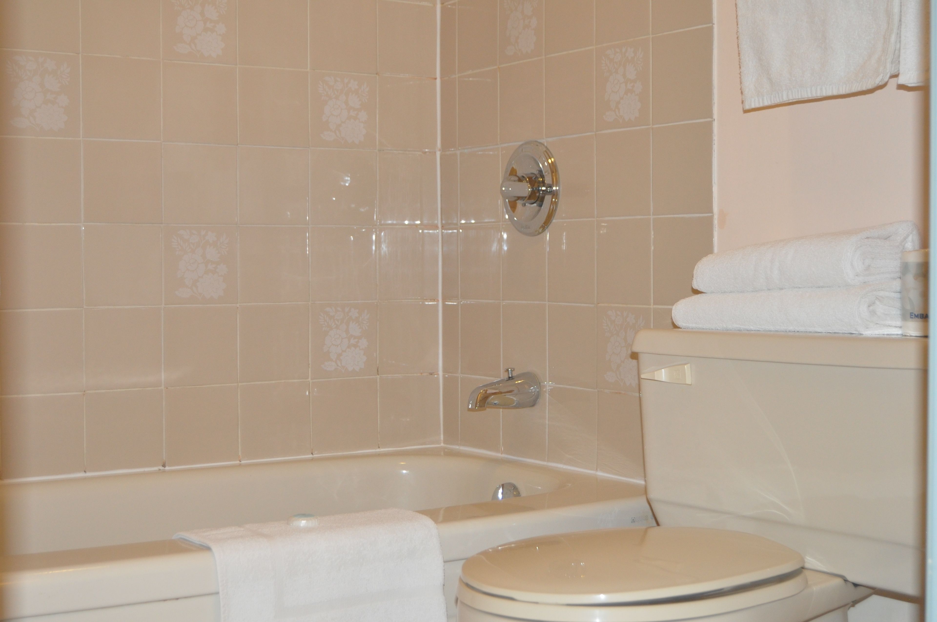 Une salle de bain avec une baignoire, des toilettes et un porte-serviettes.