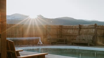 Seasonal outdoor pool, sun loungers
